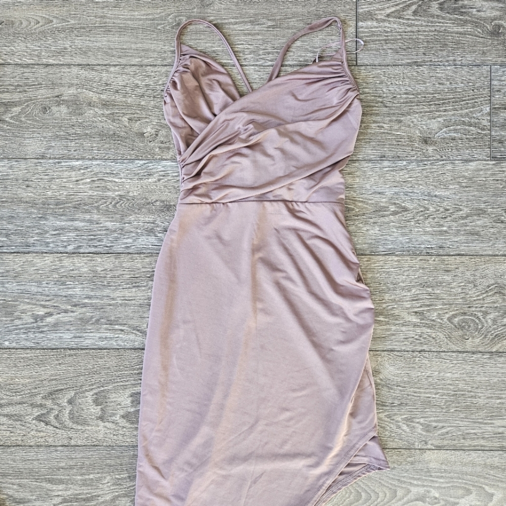 Missguided Dusty Pink Wrap Front Asymmetric Party Dress